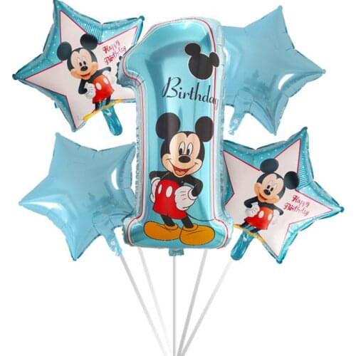 5pcs Mickey Minnie Head Happy Birthday Decoration Balloon Helium Foil Balloons Baby 1st Birthday Party Globos Kids Toy Air Ball