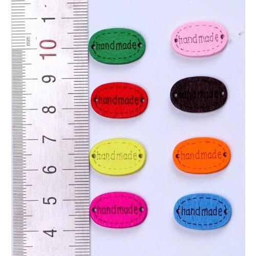 50pcs 20x12mm Mixed Wood Oval Handmade Connectors Tag Label Rectangle Shaped Embellishments Ornaments Crafts With 2 Hole Button