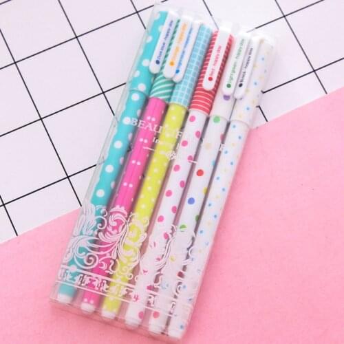 6 colors/set Dots Star Series colored gel pens for writing Cartoon 0.38mm roll pen kids gift Four Types Optional Escolar