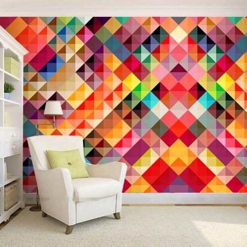 Abstract 3D Photo Mural Large Wall Art Wallpapers for Living Room TV backdrop Modern Multicolor Plaid Custom