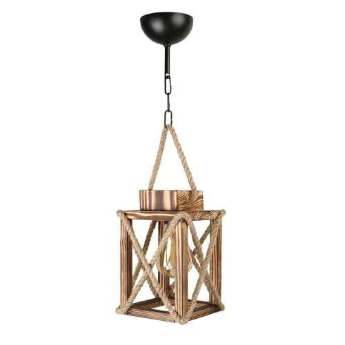 Ahşap Avize Halat Sarkıt Tekli Tavan Lambası Dekoratif Otantik Kaliteli Gerçek Ahşap El Yapımı Cilalı Home Art Deco