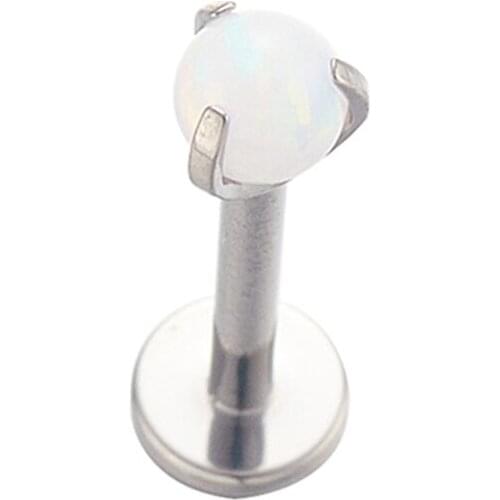 ASTM F136 Titanium Internally Threaded Prong Set White Opal Ball Labret Body Jewelry