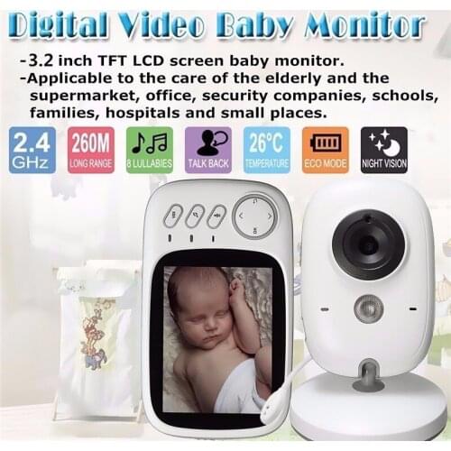 New 3.2 inch Wireless Video Color Baby Monitor High Resolution Baby Nanny Security Camera Night Vision Temperature Monitoring