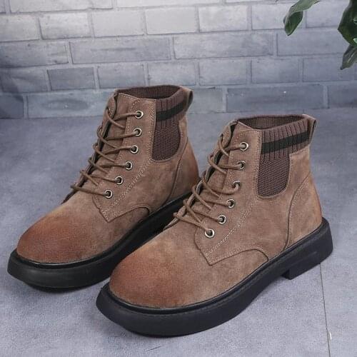Fad Autumn Winter Martin Boots Female New Lace Up Round Toe British Ankle Boots for Women Shoes Woman Flock Retro Ladies Boots
