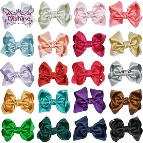 3 Inches Toddler Shining Ribbon Bowknot Duckbill Clip Solud Color Handmade Bows Baby Hairpins Princess Headwear Hair Accessories