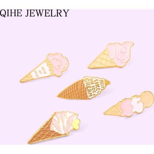 Ice Cream Enamel Pins Funny Brooches Sweets Food Lover Lapel Pin Badge Bag Accessories Jewelry Gift for Kids Friends Wholesale