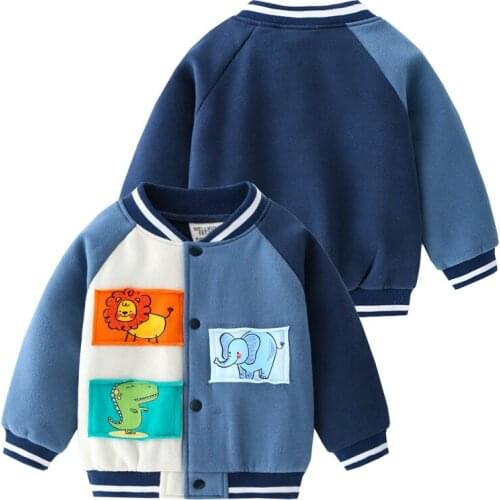 Fleece Boys Baseball Jacket Cute Animal Toddler Fall Coat Fashion Girls Winter Outfit Kids Clothes