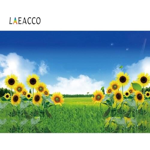 Natural Backdrops Photography Green Filed Farm Sunflowers Blue Sky Cloudy Scenic Photographic Background Photocall Photo Studio