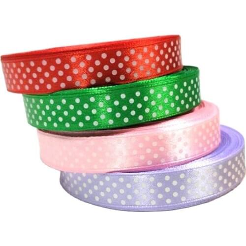 HL 5/8" 4 Rolls (200yards) Colors Printed Dots Satin Ribbons Wedding Christmas Decorative Weaving DIY Gift Packing Belts