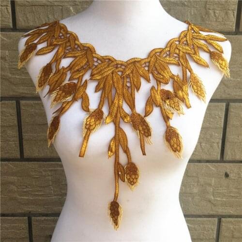1Pcs Yellow Feather Lace Fabric Dress Applique Motif Blouse Sewing Trims DIY Neckline Collar Costume Decoration Accessories