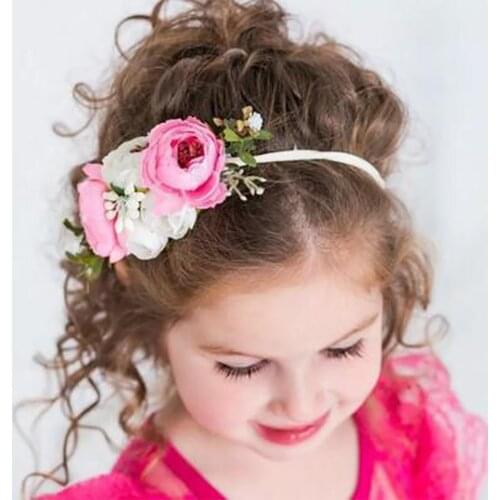Summer Flower Crown Headband Kids Soft Nylon Elastic Hairbands Bohemian Wreath Head Bands Baby Girl Hair Accessories