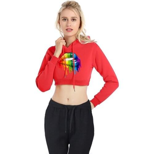 Kawaii Womens Casual Hoodies 2021 New Ladies Sweatshirts Lips Printing Daily and Simple Womens Clothing with Free Shipping