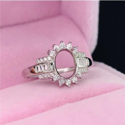 Fashion oval shape size 6X8mm rings basis S925 silver ring base shank prong setting stone inlaid jewelry fashion DIY women nice