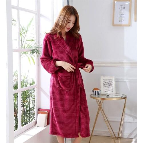 Soft Coral Winter Warm Belt Pyjamas Home Clothing Fleece Robe Women Sleepwear Nightgown Kimono Gown Bathrobe Flannel LoungeDress