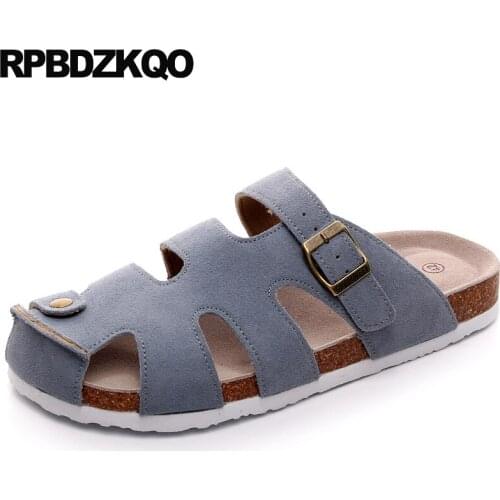 Men gladiator sandals summer native slippers fashion large size slides mules 46 roman blue metal strap shoes cork closed toe