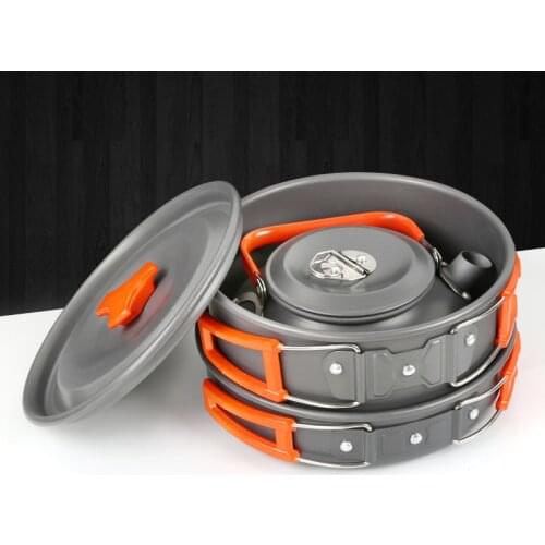 HEWOLF Outdoor Sarten Camping Cooking Pot Set 4 Camping Teapot Aluminum Pot High-quality Pot Combination Package Hiking
