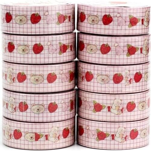 NEW 10pcs/Lot Decorative Strawberry and Lovely Bear Washi Tapes for Bullet Journal Adhesive Masking Tape Cute Papeleria