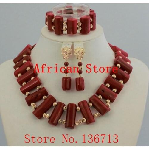 2016 New African Red Coral Beads Jewelry Set for Women Jewelry Set Wedding Bridal Necklace Set Free Shipping HD322-2