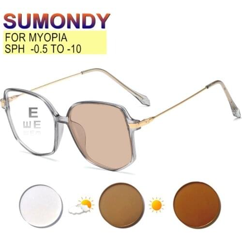 Photochromic Nearsighted Glasses Myopia -0.5 to -10 Women Men Customizable Chameleon Short Sighted Spectacles For Cylinder UF138