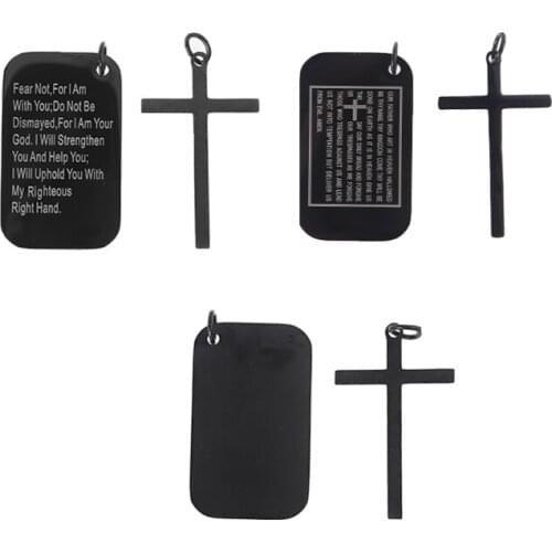 Stainless Steel Dog Tag Cross Necklace Black Bible Prayer Cross Pendant Jewelry for Teenagers Daughter Women Men