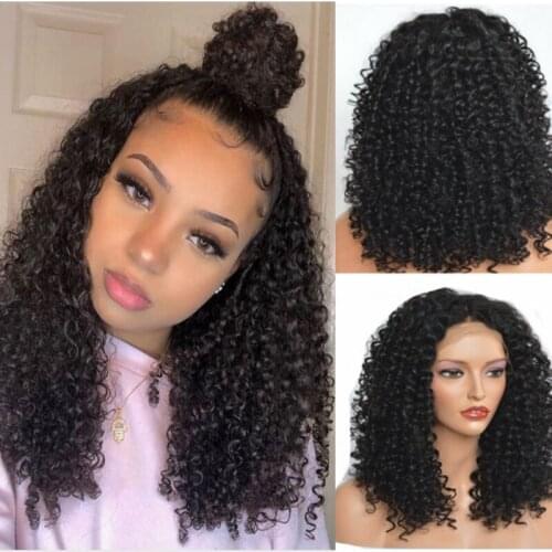 DLME Lace Front Wigs Kinky Curly Synthetic Black Wig For Women 150 Density Heat Resistant Hair