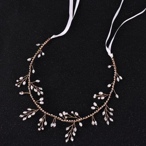 Bridal Wedding Flower Headband Handmade Hair Vine Pearl White Crystal Hair Jewelry Accessories