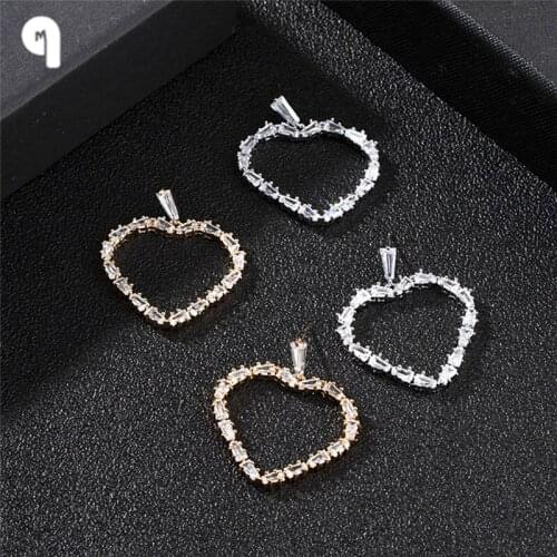 QM Exquisite AAA Cubic Zirconia 18K Gold Plated Square Heart Drop Earrings for Women Wedding Jewelry Girl Gifts
