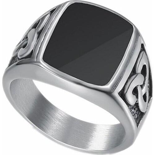 Size 7-15 Punk Style Titanium Steel Celtics Concentric Knot Rings Geometric Square Men Signet Ring Vintage Jewelry