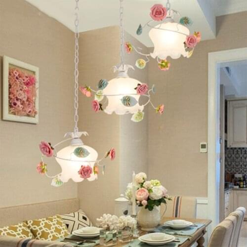 Nordic chandelier pink idyllic LED flower grass creative lamp living room corridor room European romantic rose girl chandelier