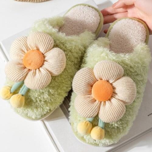 Women Slippers Winter Men Flip Flops Cute Cartoon Flower Couple Indoor Non-Slip Shoes Home Floor Slides Flat Casual Silent