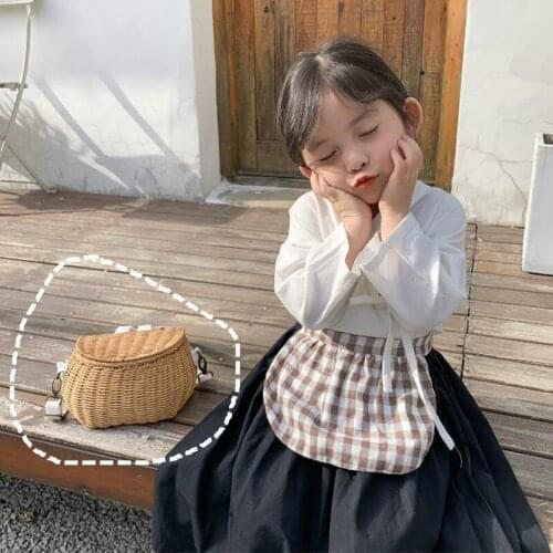 Ins tide hand-woven rattan bag childrens concave shape small back basket all-match childrens shoulder snack small bag LX10802