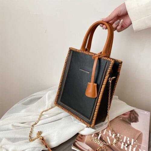 Contrast color Tote bag 2021 New High-quality PU Leather Womens Designer Handbag Chain Shoulder Messenger Bag Phone Purses