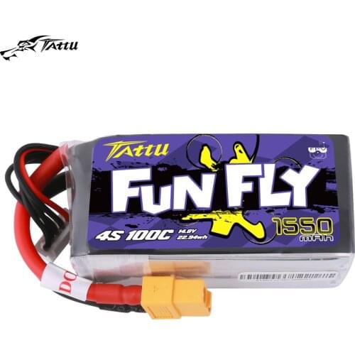 Tattu FunFly 1550mAh 100C 14.8V Lipo 4S Battery XT60 Plug for FPV Frame Practice 250 230 210 180 Size Racing Drone