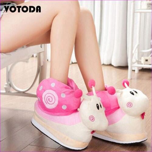 Warm Cartoon Cotton Slippers Cute Funny Snail Slippers Women House Flat Slides Winter Soft Fluffy Floor Flip Flops Unisex Shoes