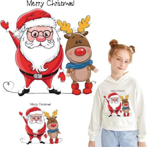 Thermo transfer Santa Claus Christmas patch iron on transfers heat patches for clothes stickers diy cute snowman penguin patches
