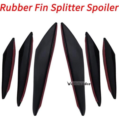 6pcs Universal Rubber Fin Splitter Spoiler Car Styling Accessories Front Bumper Lip Canard Valence Sticker Black Carbon Fiber
