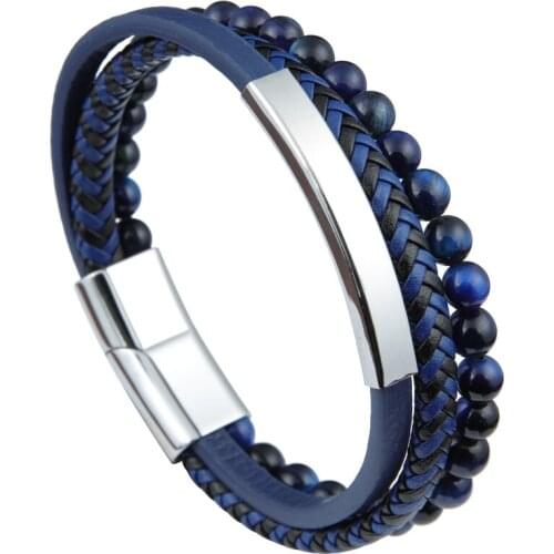 Vanbula Hip Hop Geometric Simple Ethnic Natural Stone Mens Leather Rope Bracelet Holiday Gift For Boyfriend Bracelet Jewelry