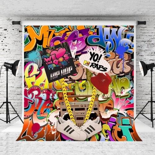 VinylBDS Graffiti Wall Photography Backdrops 300cm back to 90S' Fashion Art Studio Background Backdrop Holiday Party Backdrop