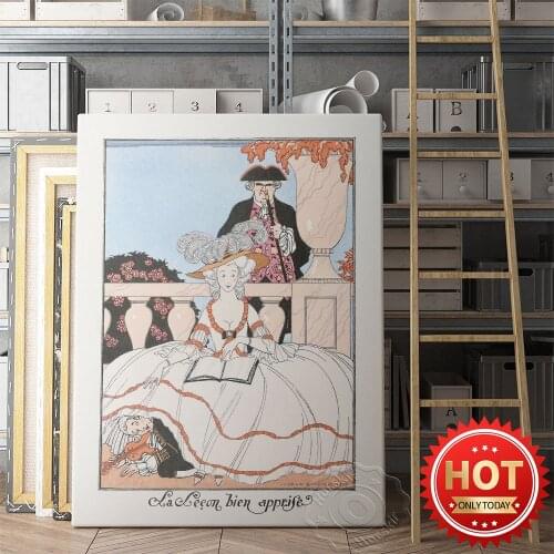 George Barbier Exhibition Poster, Barbier The Well Learned Lesson Illustration Wall Art, Vintage Figure Wall Picture, Idea Gift