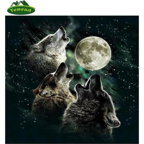 YUMEART Moon Wolf Rhinestone Painting Diamond DIY Diamond Painting 3D Cross Stitch Craft Pattern Diamond Embroidery Home Decor