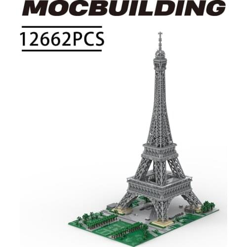 Famous architecture MOC Eiffel Tower City Street Scene Building Blocks Construction Modular Block Model Toys Children Gift