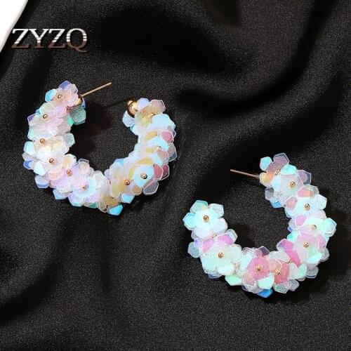 ZYZQ Fashion Bridal Eardrop Sweet Multi-Layer Laser Petal Sequin Earrings For Women Temperament Wedding Earrings