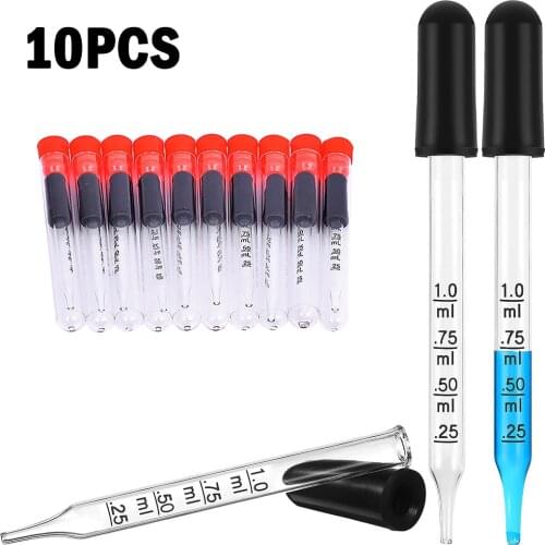 1ML Glass Graduated Dropper with Rubber Cap Straight Drip Tube Dropping Pipette for Laboratory Painting