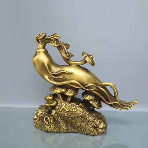 13" Chinese Seikos Bronze Ginseng Ruyi Buddha Statue Ginseng wishful flower Happy life Everything goes well Lucky fortune