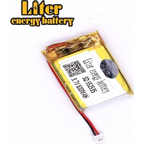 1.25MM 2pin connector 3.7 V 652535 800mah Car recorder rechargeable Lithium Ion Polymer battery e-books GPS PDA