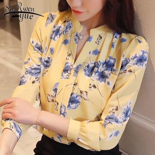 Fashion 2020 long sleeve blouses women tops print chiffon women blouse shirt office lady shirts female blusas Z0001 40