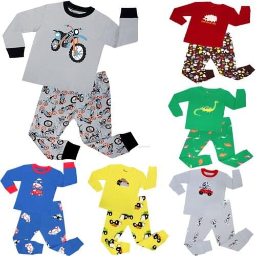 Kids Pajamas Sets Baby Boys Girls Cotton Long Sleeved Tshirt+Pant Cartoon Dinosaur Pajama Autumn Sleepwear Suit Pyjama Trousers