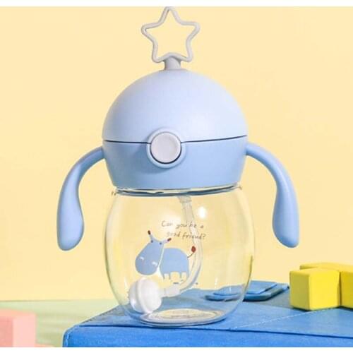 Children Plastic Straw Cup Bottle 280ml Baby Feeding Drinker Straw Cute Portable Tumbler Hiking Sippy Bottle With Handle