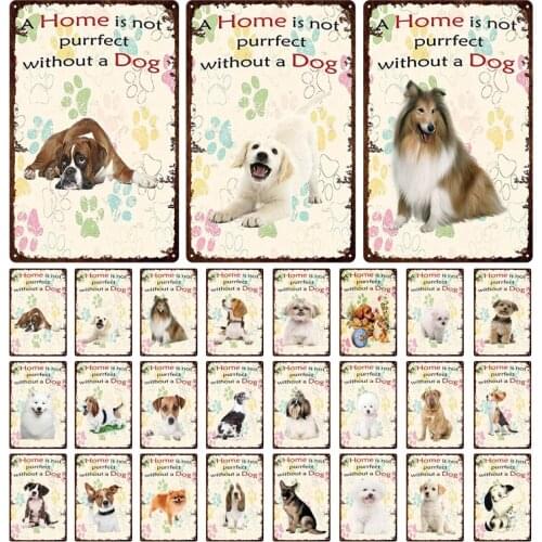 A Home Is Not Purrfect Without A Dog Metal Tin Signboard Retro Style House Pet Shop Logo Plaque Wall Decorative Iron Painting