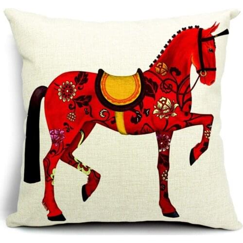 Hot Sale Pillow Covers royalty Red Horse Topic Pattern New Fashion Style45X45CM Linen Pillow Cover\Home Decorative Linen Cushion